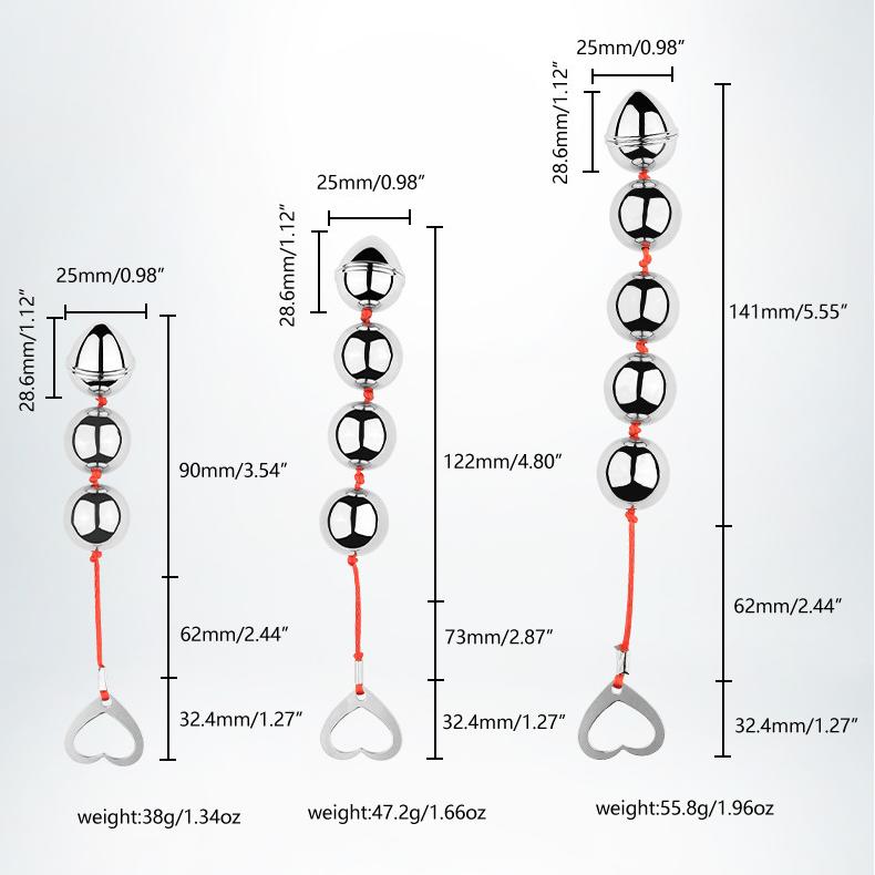 Smooth Metal Anal Beads with Heart Pull Ring for Temperature Play