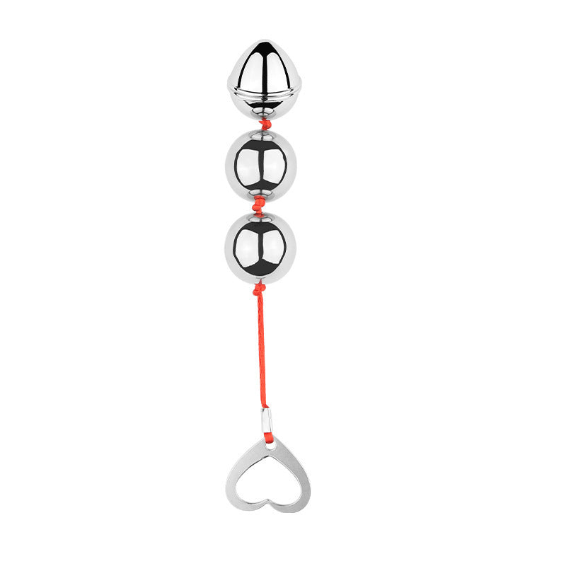 Smooth Metal Anal Beads with Heart Pull Ring for Temperature Play