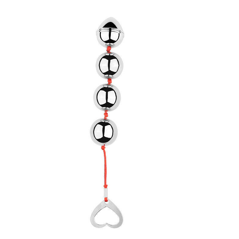 Smooth Metal Anal Beads with Heart Pull Ring for Temperature Play