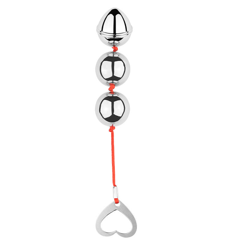 Smooth Metal Anal Beads with Heart Pull Ring for Temperature Play