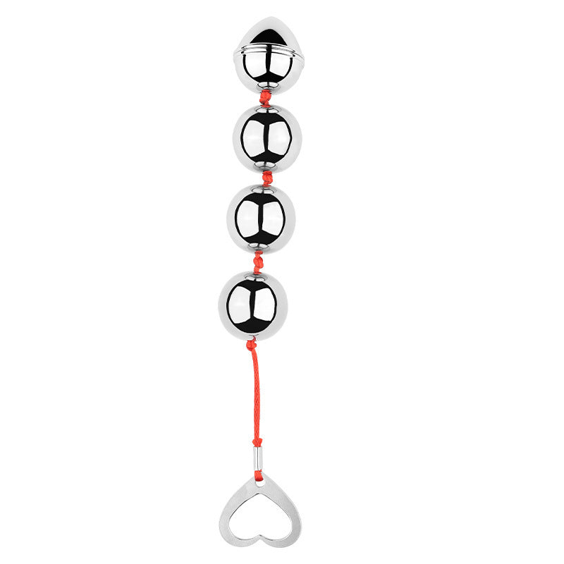 Smooth Metal Anal Beads with Heart Pull Ring for Temperature Play