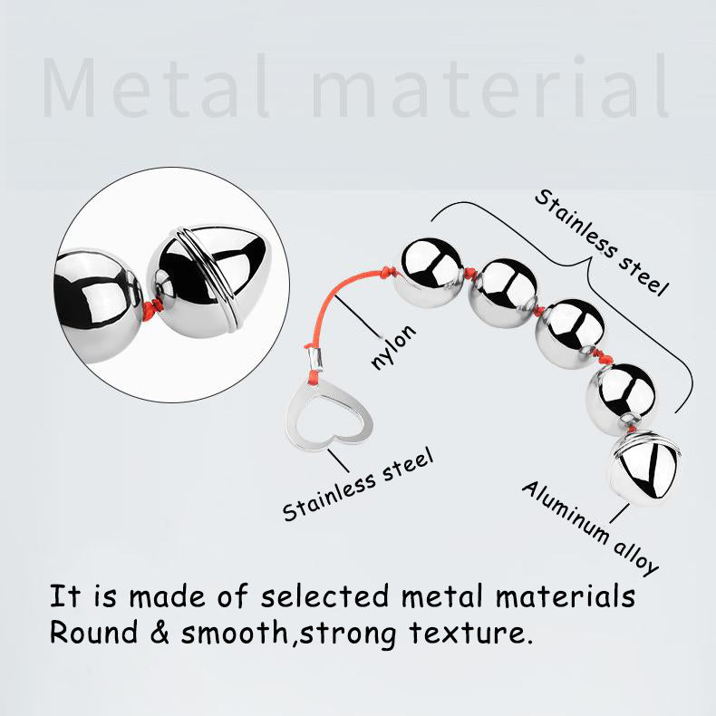 Smooth Metal Anal Beads with Heart Pull Ring for Temperature Play