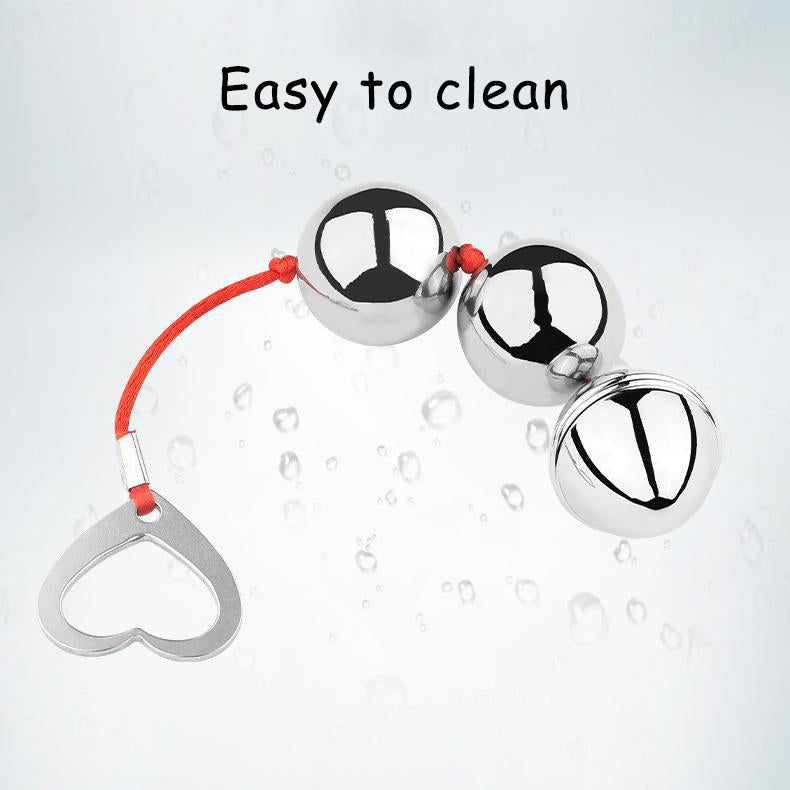 Smooth Metal Anal Beads with Heart Pull Ring for Temperature Play