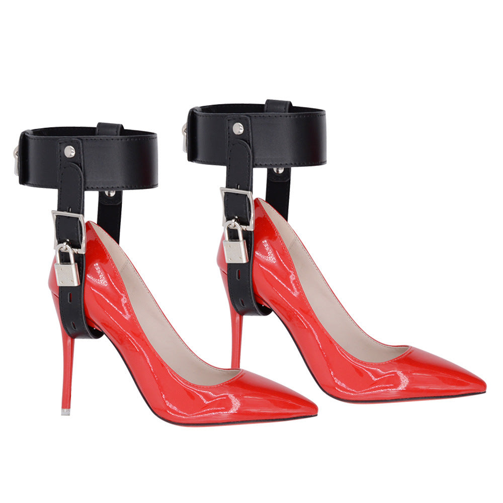 Leather BDSM High Heels Bondage Ankle Cuffs
