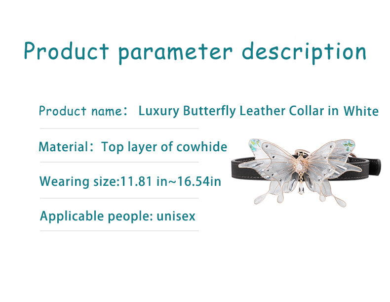 leather BDSM collar with white butterfly pendant