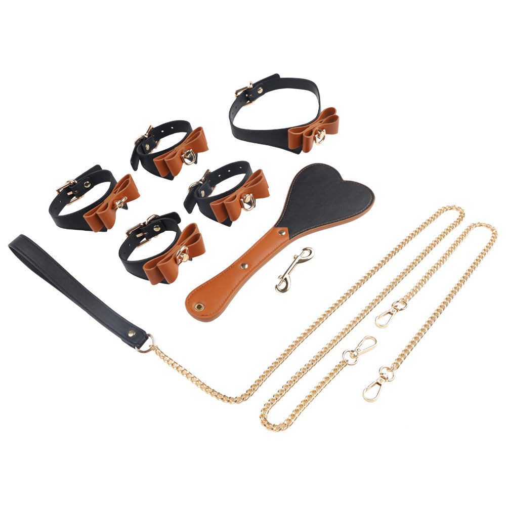 Bowknot PU Leather Bondage Set (5 Pieces) – Elegant BDSM Restraint Kit for Couples
