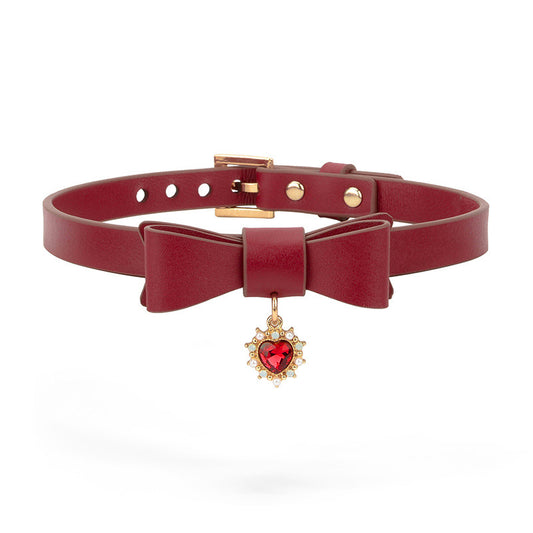 Elegant Leather Collar with Bow Pendant and Leash