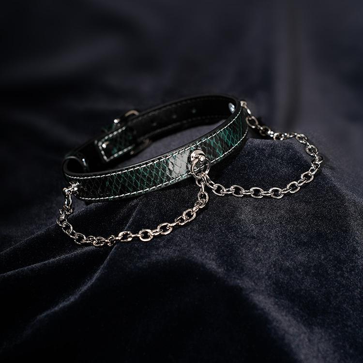 Unique Snakeskin Collar with Chain Detailing