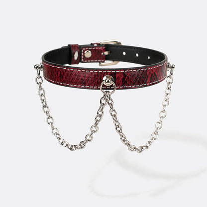 Unique Snakeskin Collar with Chain Detailing