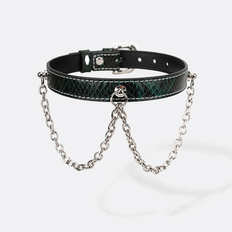 Unique Snakeskin Collar with Chain Detailing