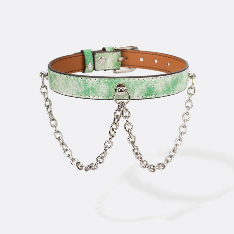 Unique Snakeskin Collar with Chain Detailing