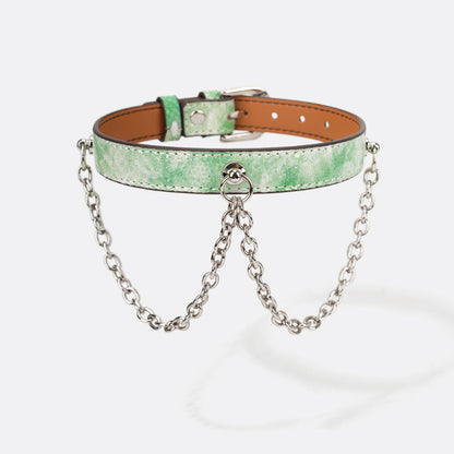 Unique Snakeskin Collar with Chain Detailing