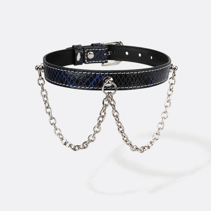 Unique Snakeskin Collar with Chain Detailing
