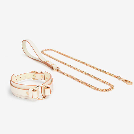 Leather Collar with Bold Gold Metal Hoop and Leash Set