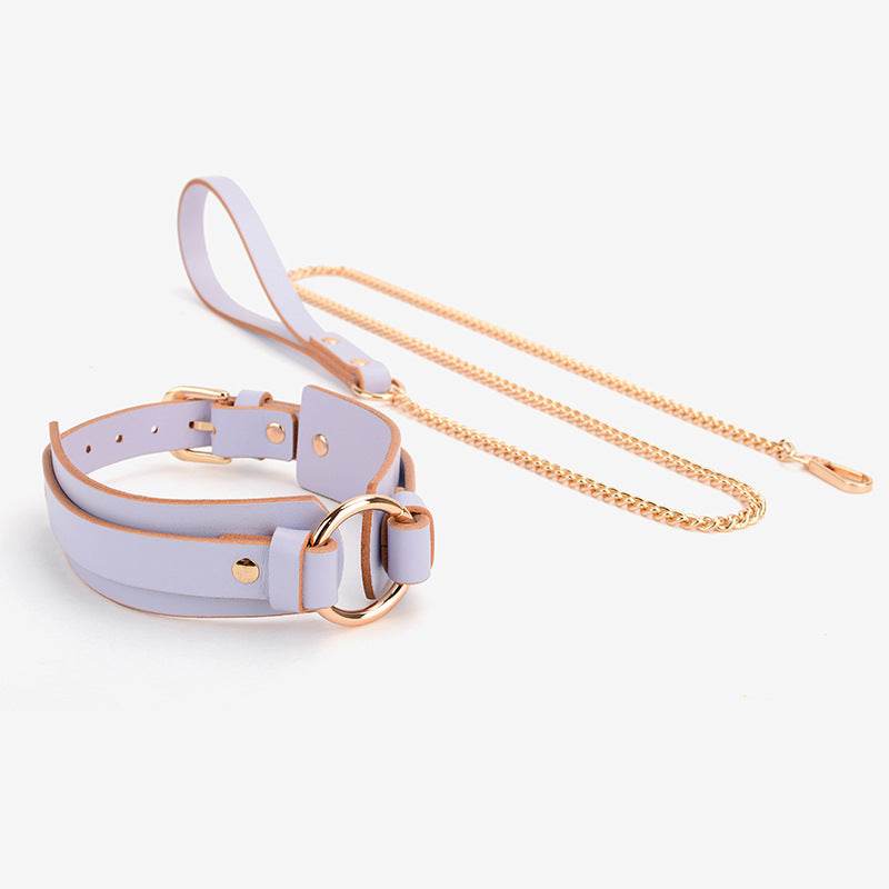 Leather Collar with Bold Gold Metal Hoop and Leash Set