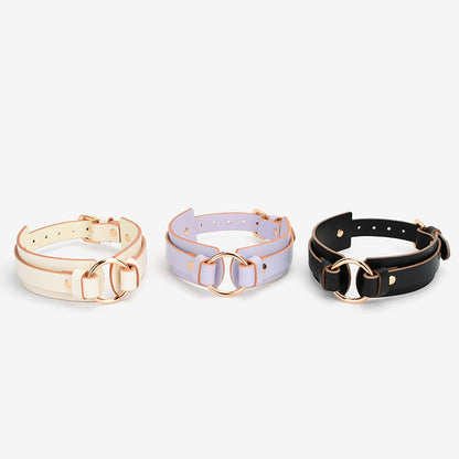 Leather Collar with Bold Gold Metal Hoop and Leash Set