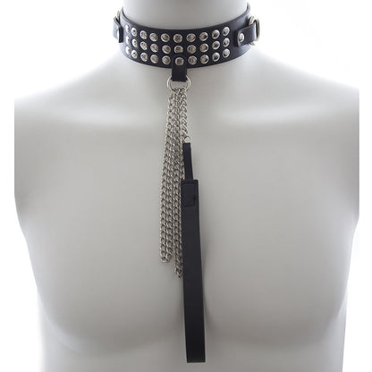 Gothic multi-rivet PU leather BDSM collar with leash for bondage play