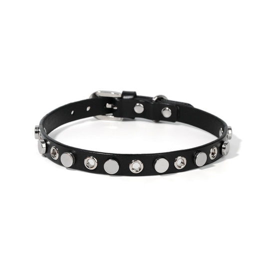 Edgy Leather Collar with Gothic Rivet Design