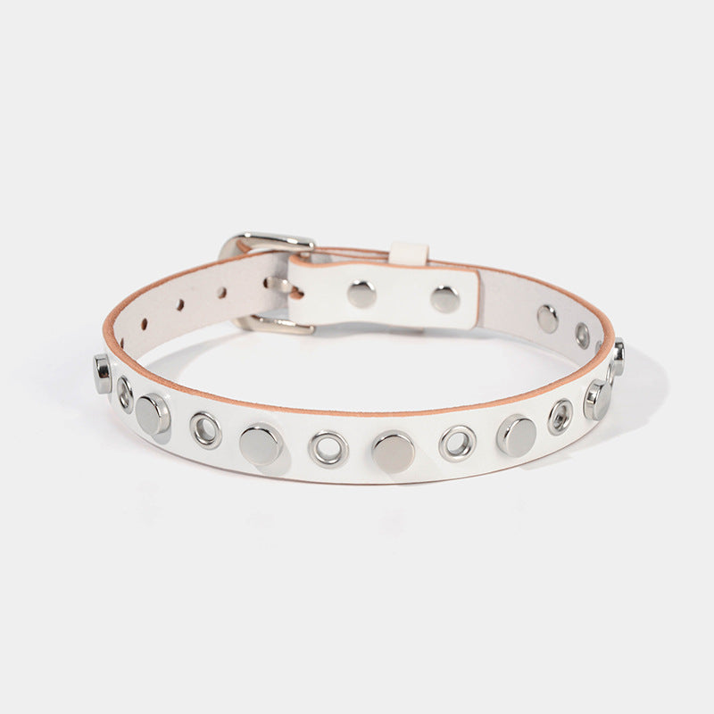 Edgy Leather Collar with Gothic Rivet Design