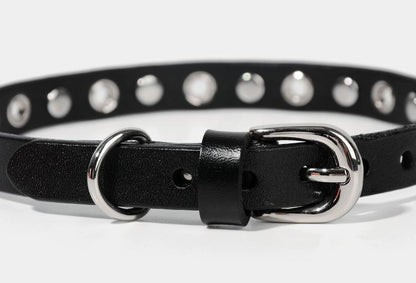 Edgy Leather Collar with Gothic Rivet Design