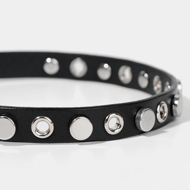 Edgy Leather Collar with Gothic Rivet Design