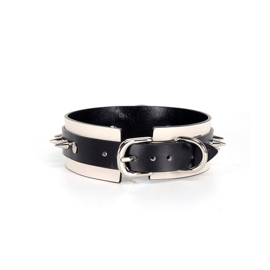 Long Rivet Leather Collar - Bold BDSM Fashion Accessory