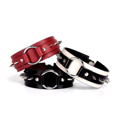 Long Rivet Leather Collar - Bold BDSM Fashion Accessory