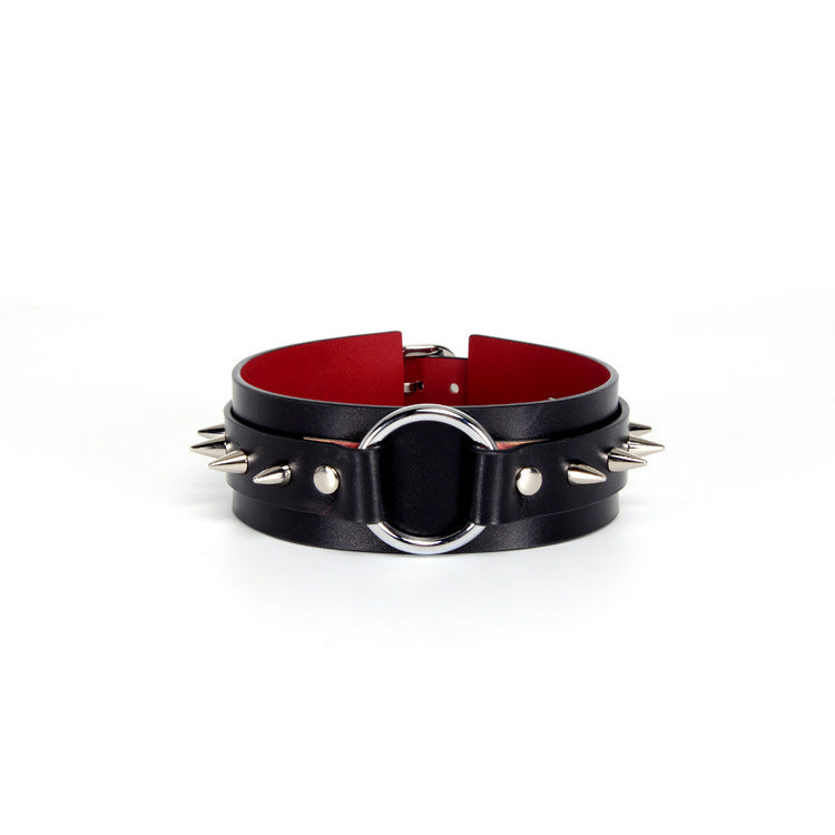 Long Rivet Leather Collar - Bold BDSM Fashion Accessory