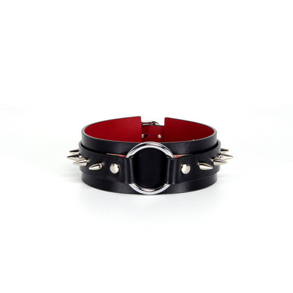 Long Rivet Leather Collar - Bold BDSM Fashion Accessory
