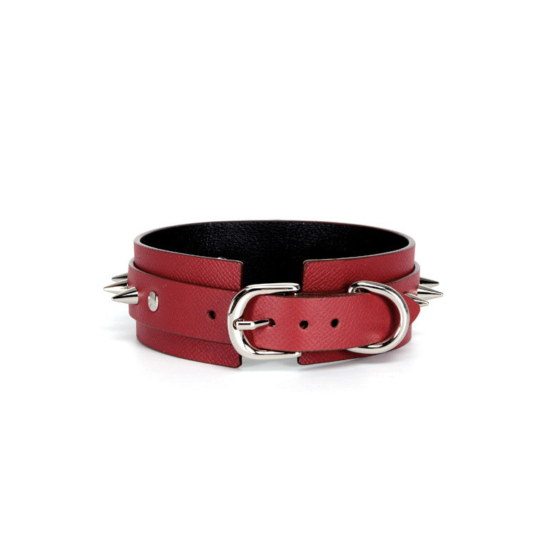 Long Rivet Leather Collar - Bold BDSM Fashion Accessory