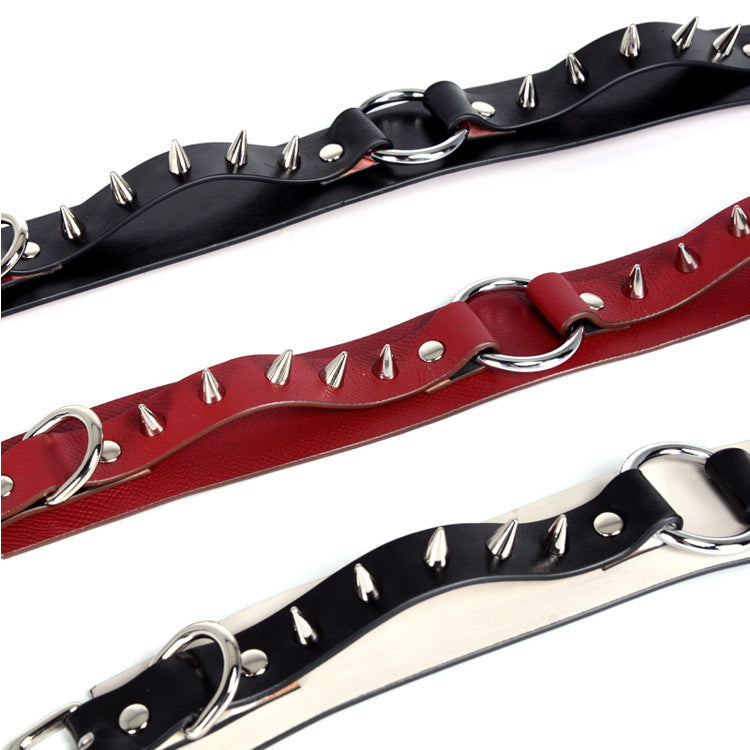 Long Rivet Leather Collar - Bold BDSM Fashion Accessory