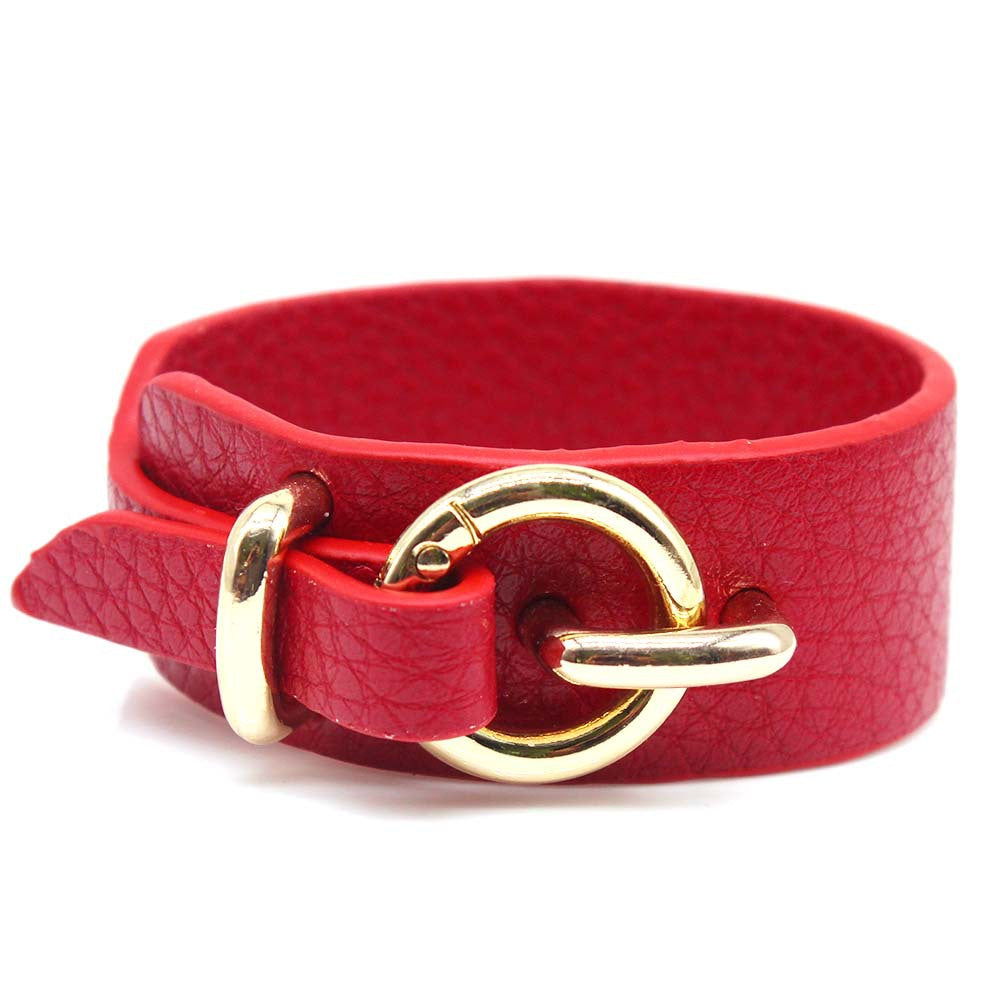 Luxury PU leather BDSM bracelet with metal buckle for dominance play.