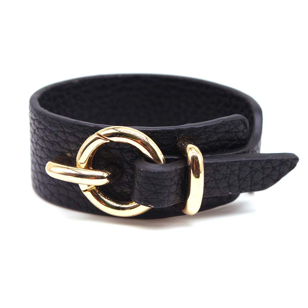 Luxury PU leather BDSM bracelet with metal buckle for dominance play.