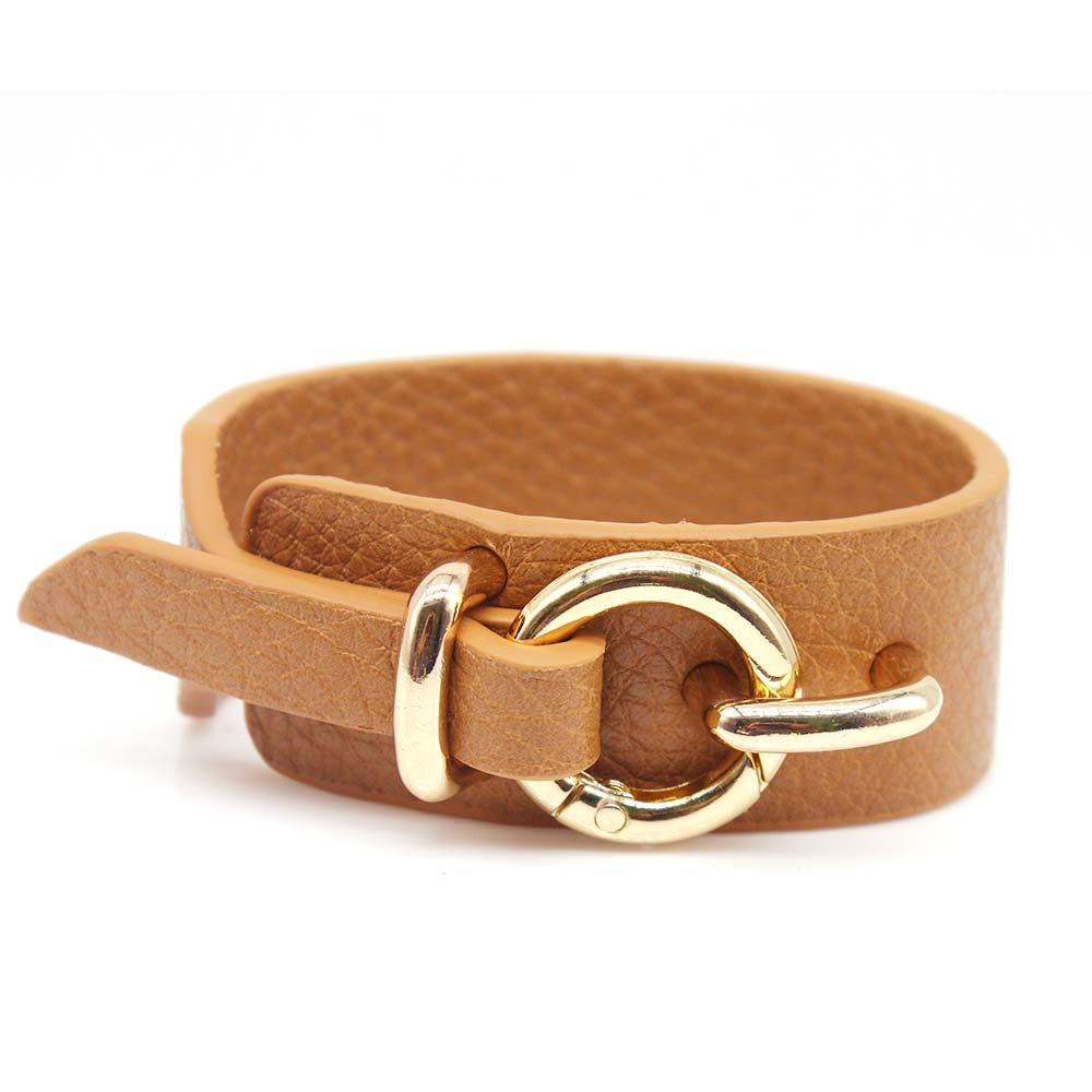 Luxury PU leather BDSM bracelet with metal buckle for dominance play.