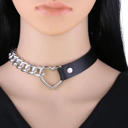 Iron Chain PU Leather Love Necklace for BDSM play