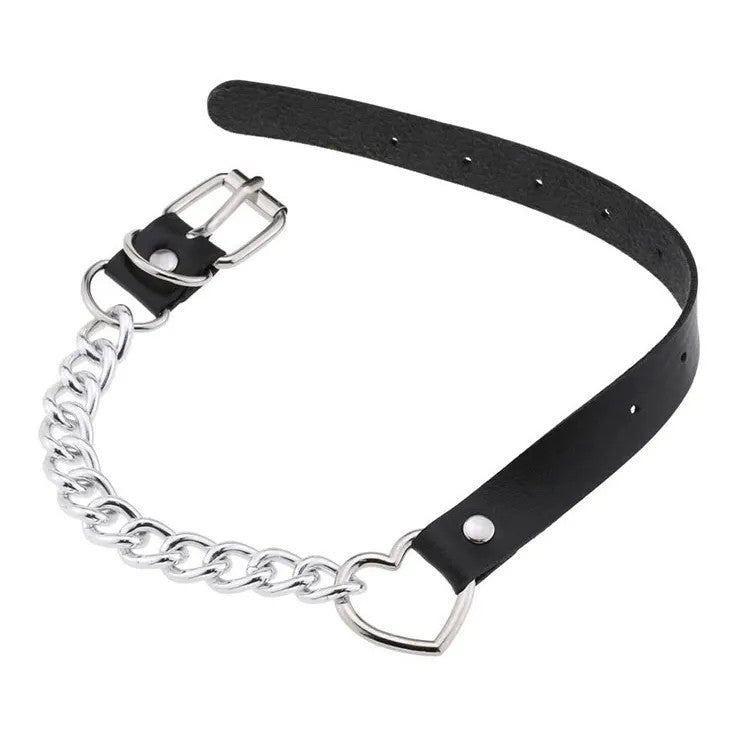 Iron Chain PU Leather Love Necklace for BDSM play