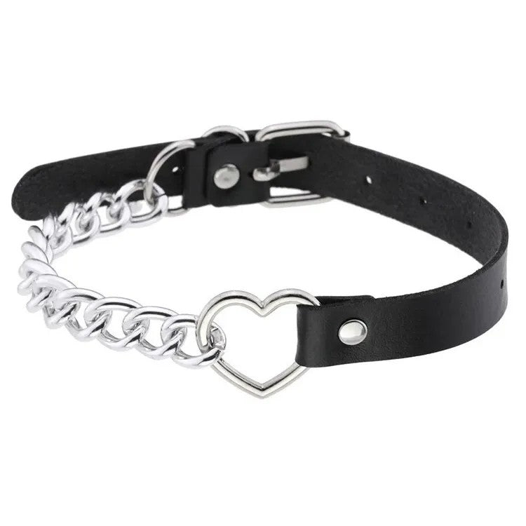 Iron Chain PU Leather Love Necklace for BDSM play