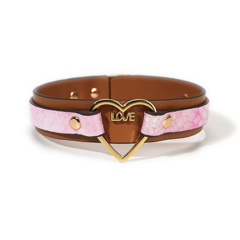 Heart Shaped Leather Collar for Kink and BDSM Play