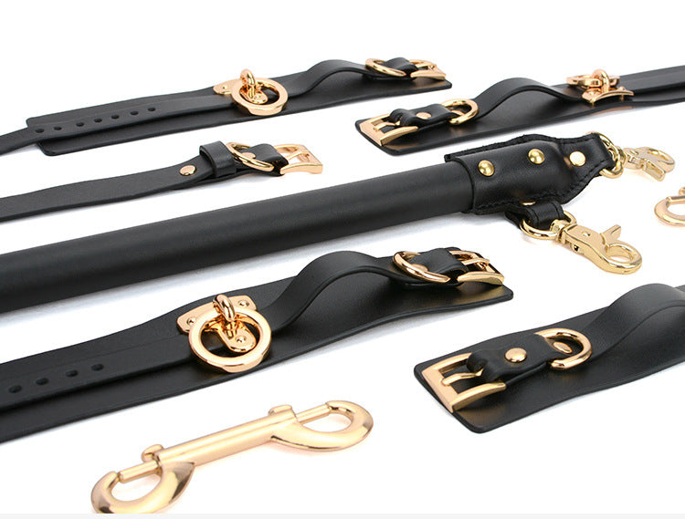 Premium Leather BDSM One-Piece Gear with Hand and Ankle Cuffs