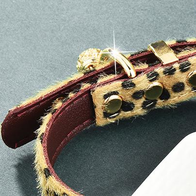 Leather Choker with Gold Bells and Leopard Print for Roleplay