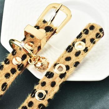 Leather Choker with Gold Bells and Leopard Print for Roleplay