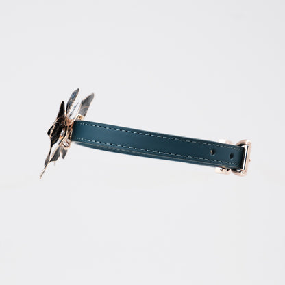 Luxury blue butterfly BDSM collar with O-ring