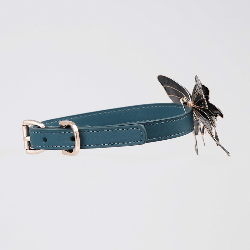 Luxury blue butterfly BDSM collar with O-ring