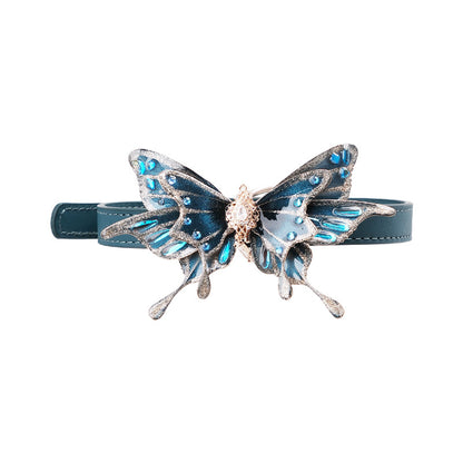 Luxury blue butterfly BDSM collar with O-ring