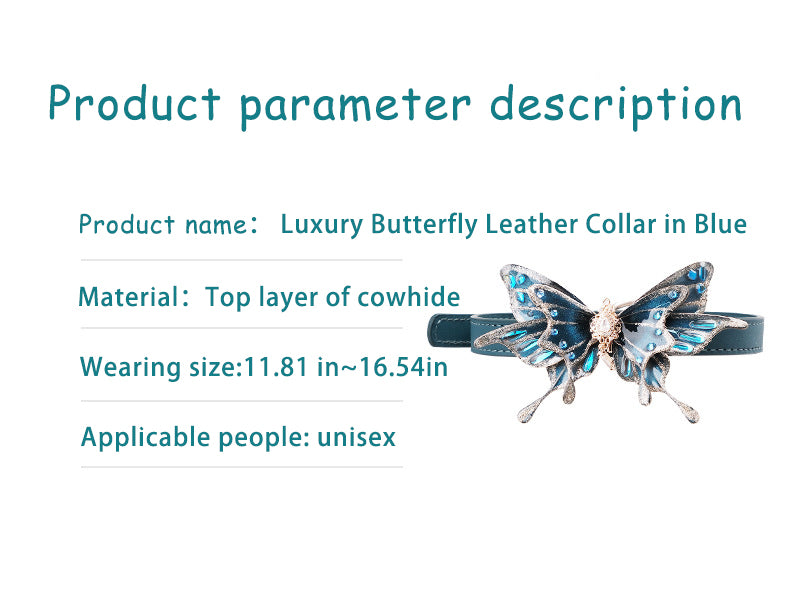 Luxury blue butterfly BDSM collar with O-ring