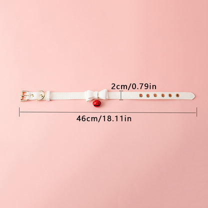 Sensory PU leather collar with bow and bell for intimate play.