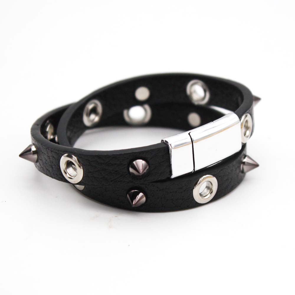 Bold rivet design PU leather bracelet – perfect for dominant fashion and fetish wear.