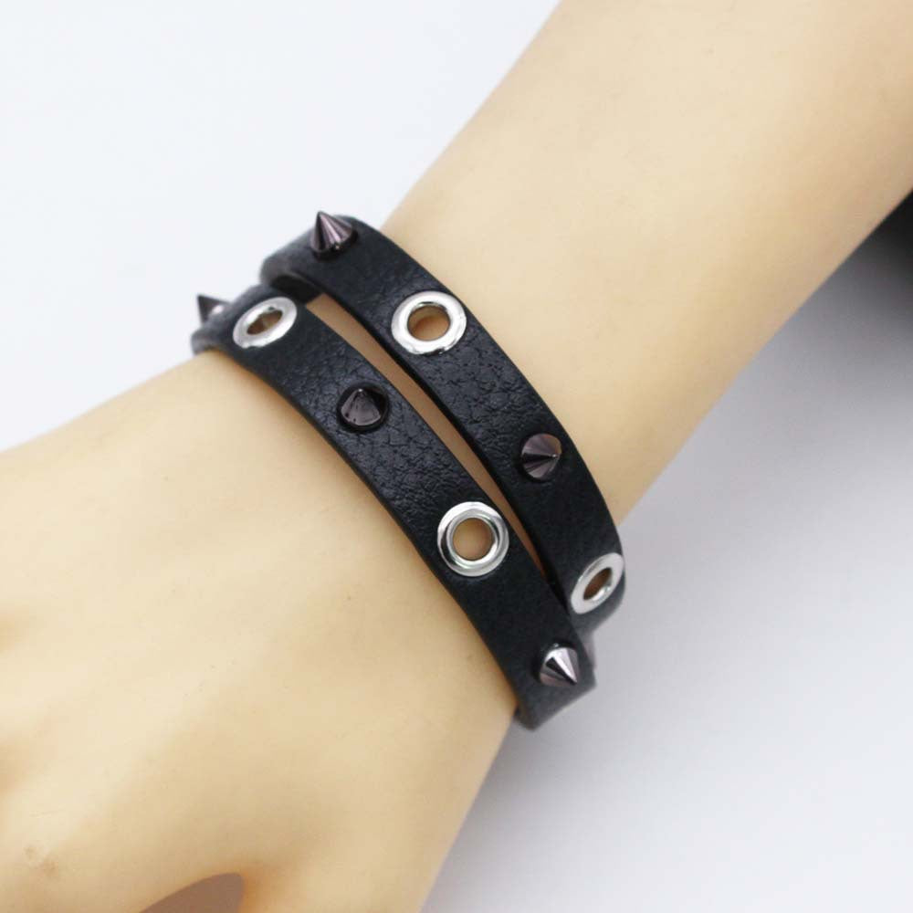 Bold rivet design PU leather bracelet – perfect for dominant fashion and fetish wear.