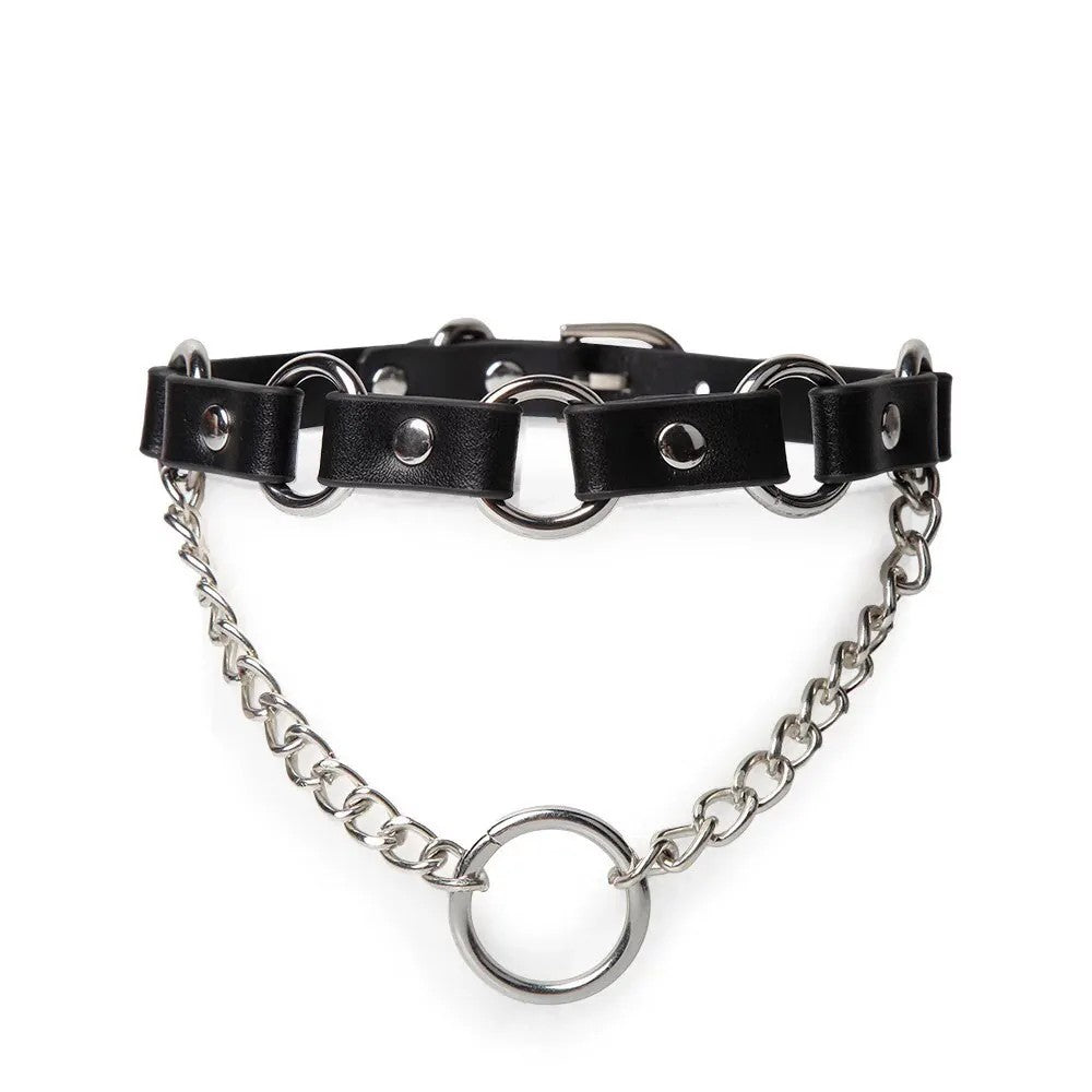 Adjustable PU leather collar and chain leash set for fetish lovers