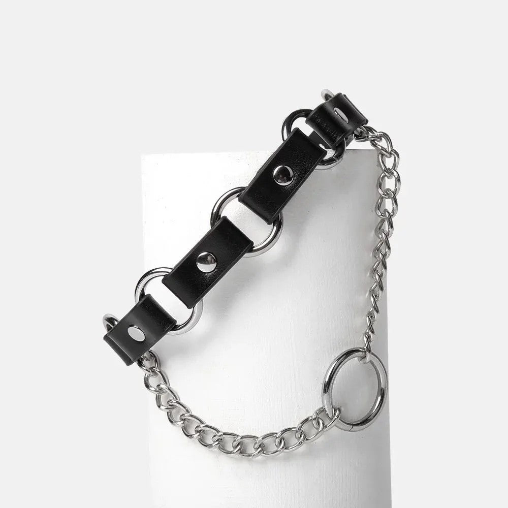 Adjustable PU leather collar and chain leash set for fetish lovers